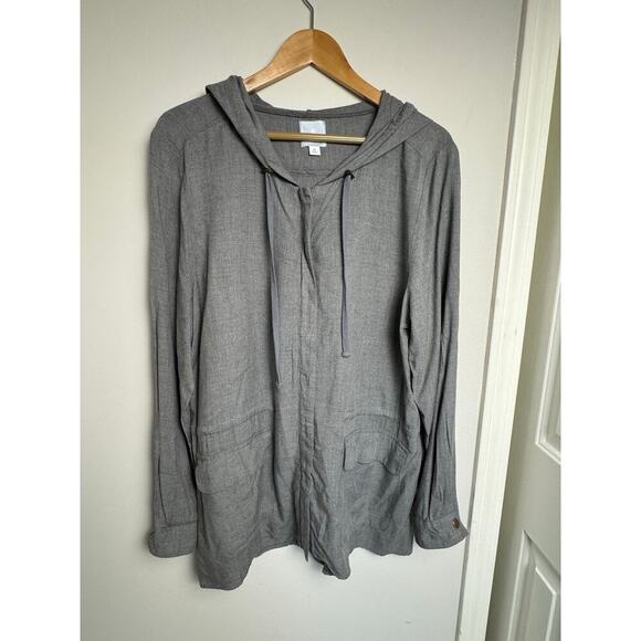 Sunday women's grey full zip hooded lightweight jacket Size XL Drawstring Waist - Picture 2 of 12